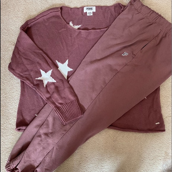 Vs pink campus joggers off shoulder sweater slim fit collegiate pants Lg rare - Picture 4 of 14